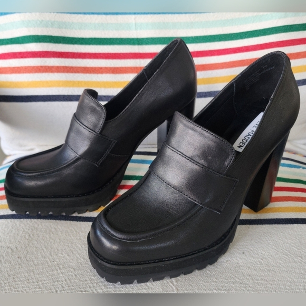 Steve Madden Black Loafer Style Heels